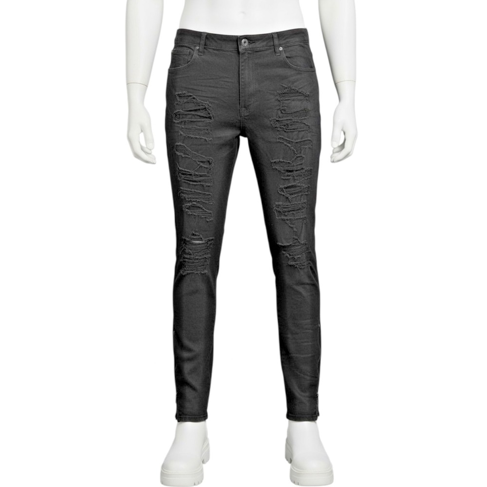 Smoke Rise Moto Biker Jeans Black Slash Zip Denim Men's 44x35 Stretch Streetwear